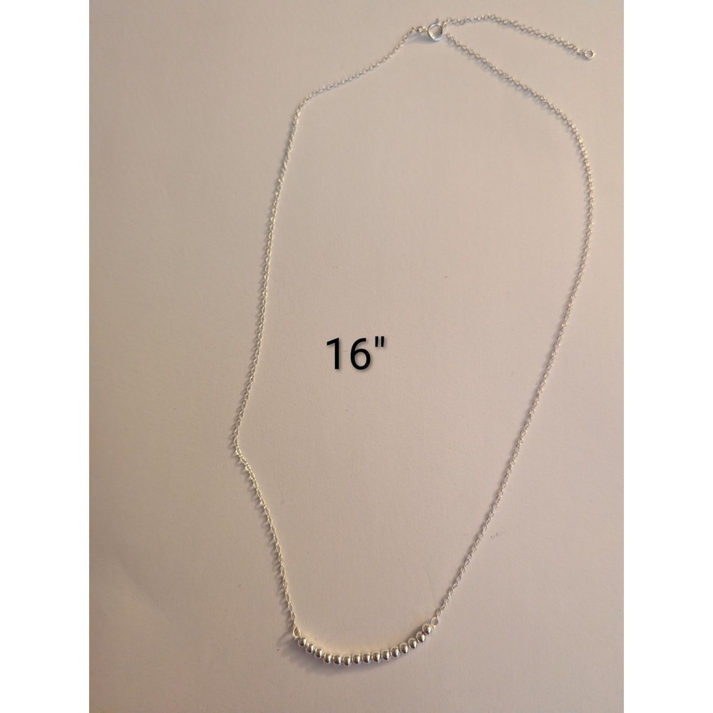Silver Beaded Bar Necklace 16 Inch Adjustable Cable Chain Minimalist Jewelry